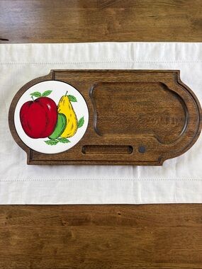 Vintage Nasco Japan MCM Wooden Tile Fruit & Cheese Tray 15-3/4x 8”